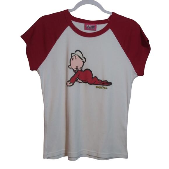 Vintage Popeye Graphic Tee in Red and White Baby Sweet Pea Size L - Picture 1 of 7